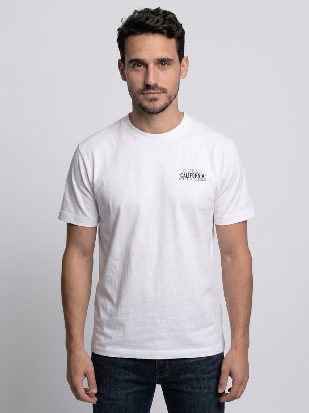 GUESS White Short Sleeve Tee with Small California Logo